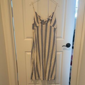 Roxy Blue and Cream Striped Midi Tie-Front Dress Linen Summer